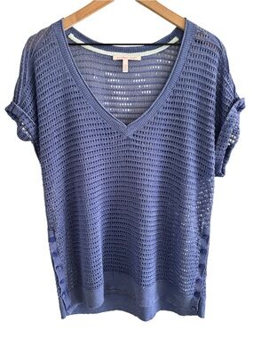 Victoria’s Secret Open Knit Linen Blend V-Neck Sweater XS Coastal Boho Beach
